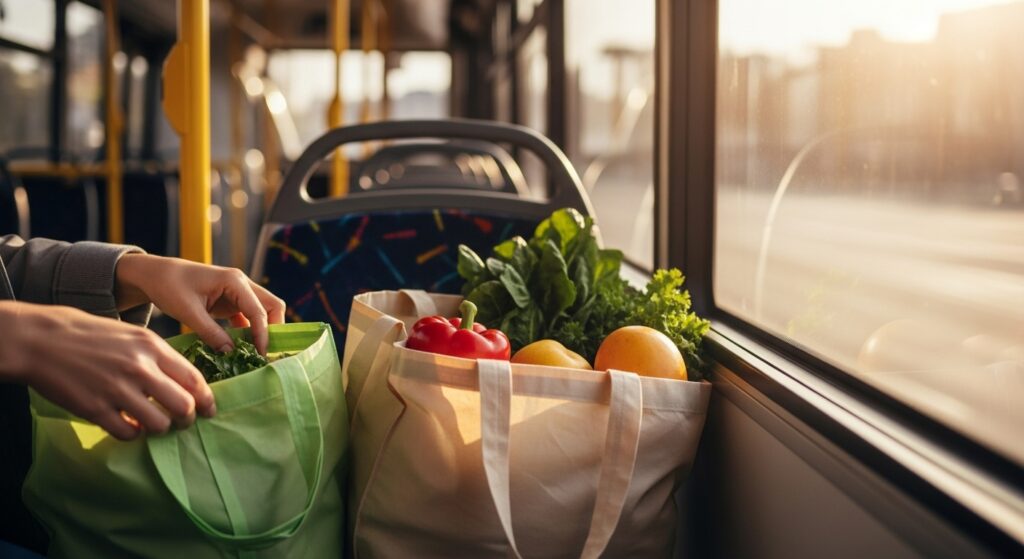 Compras de supermercado no ônibus: guia organizado